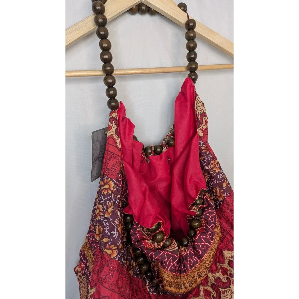 Youmi K Bohemian Hobo Bag Beaded Handle Festival Tote NWT Made USA Large